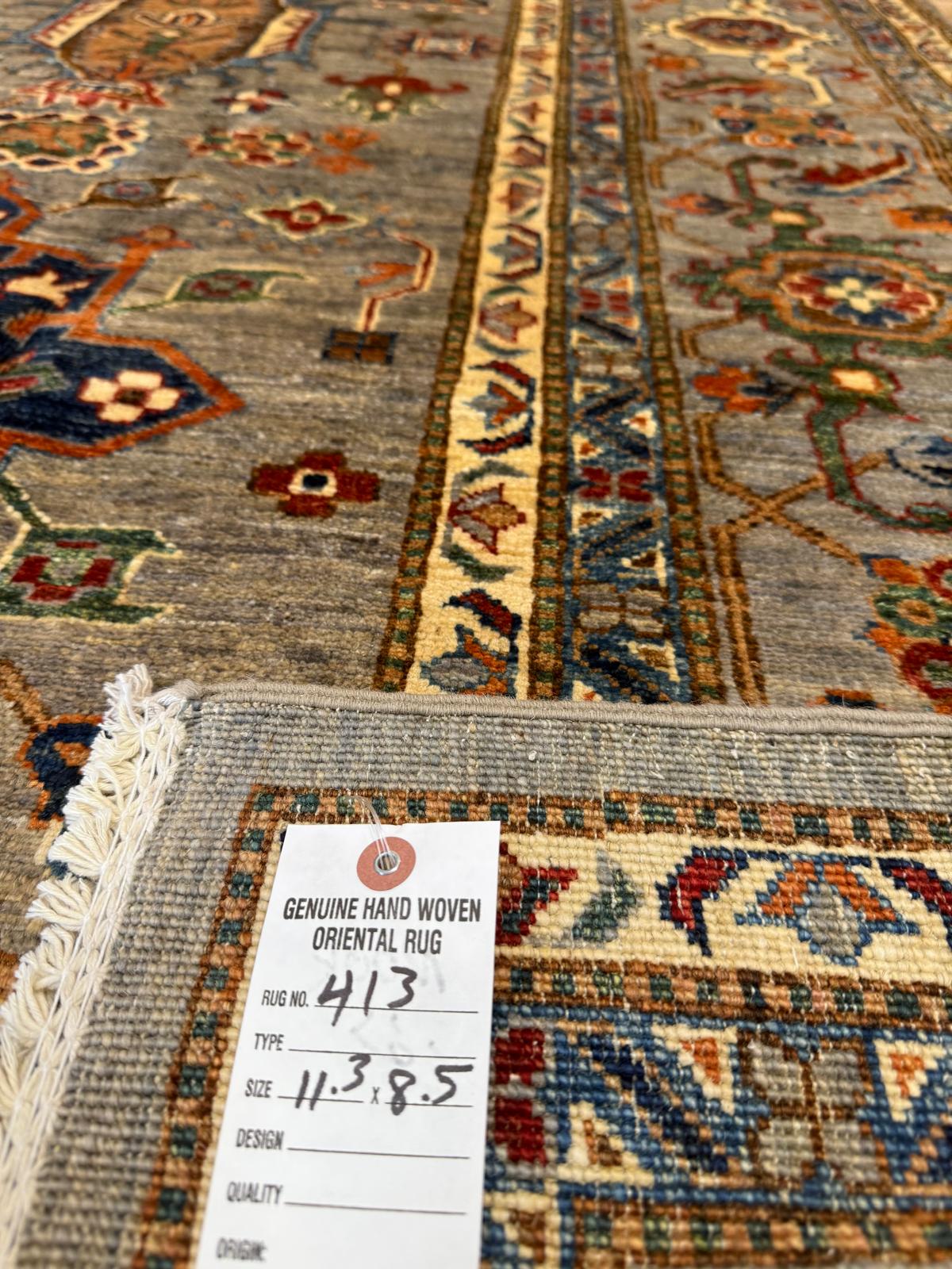 Waziri Rug Afghan Tribal Rug – Waziri Style (Handmade) - 11ft 3in x 8ft 5in (Bran ...